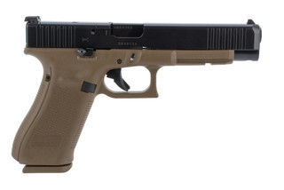 Glock 34 Gen 5 MOS 9mm pistol features a flat dark earth frame